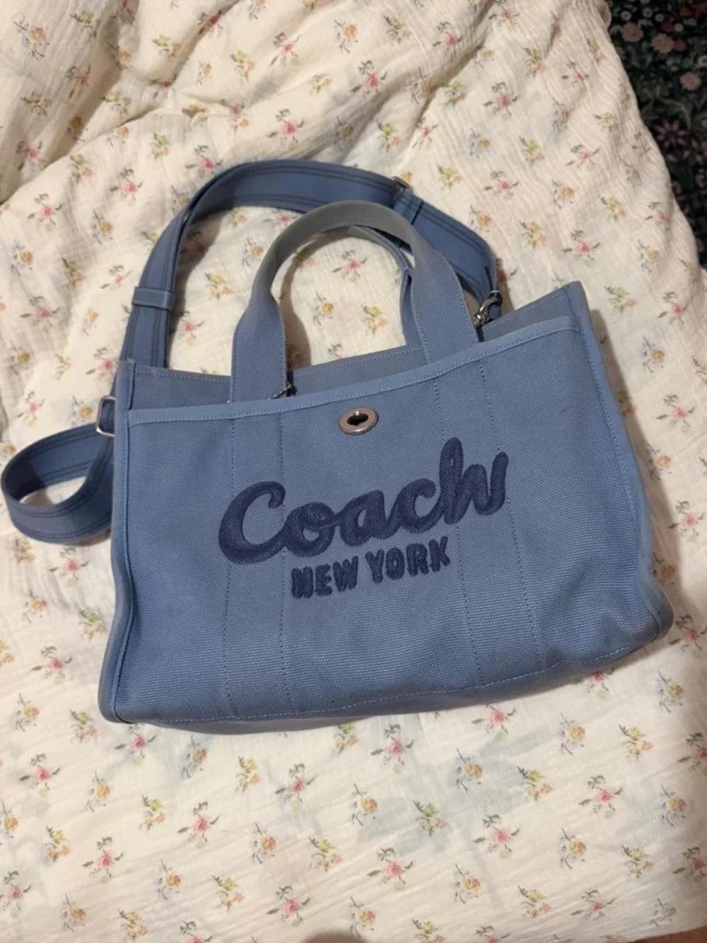 Coach Blue Canvas 'Coach New York' Logo Tote Bag